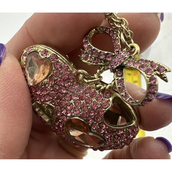 Betsey Johnson Heart Necklace Pink Rhinestones Pinkalicious Collection Gold Tone - Picture 15 of 16